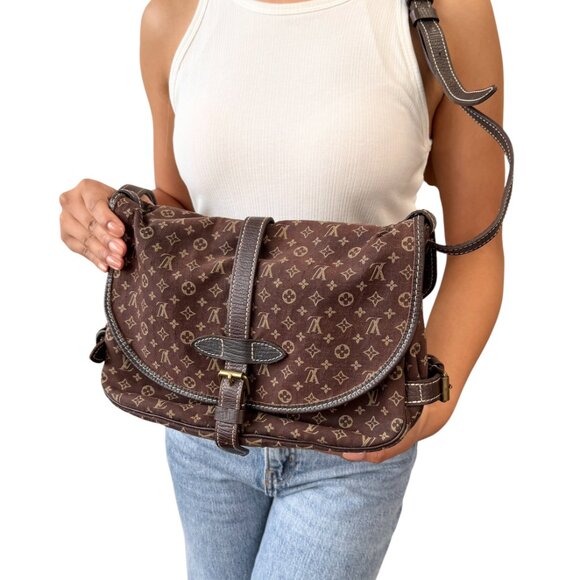 LOUIS VUITTON Vintage Monogram Saumur Doubled Crossbody Brown Green [106379] - Picture 2 of 16